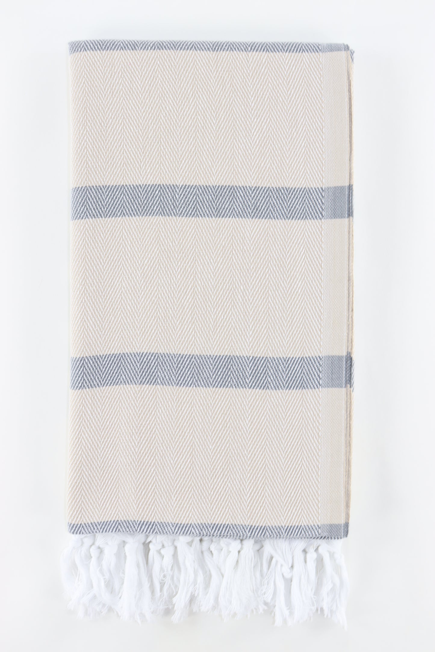 Premium Turkish Herringbone Striped Towel Peshtemal Fouta (Beige & Gray)