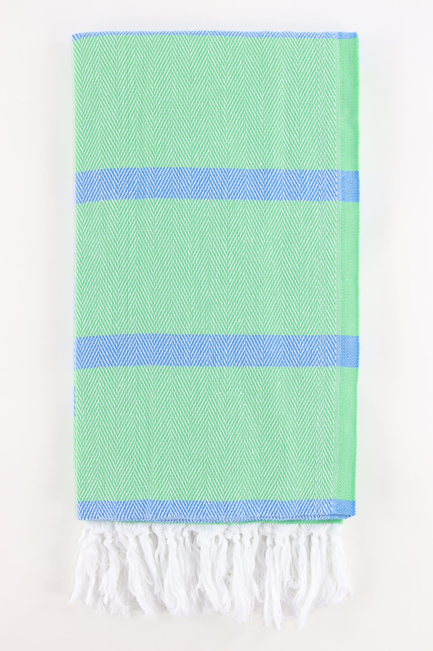 Premium Turkish Herringbone Striped Towel Peshtemal Fouta (Green & Blue)