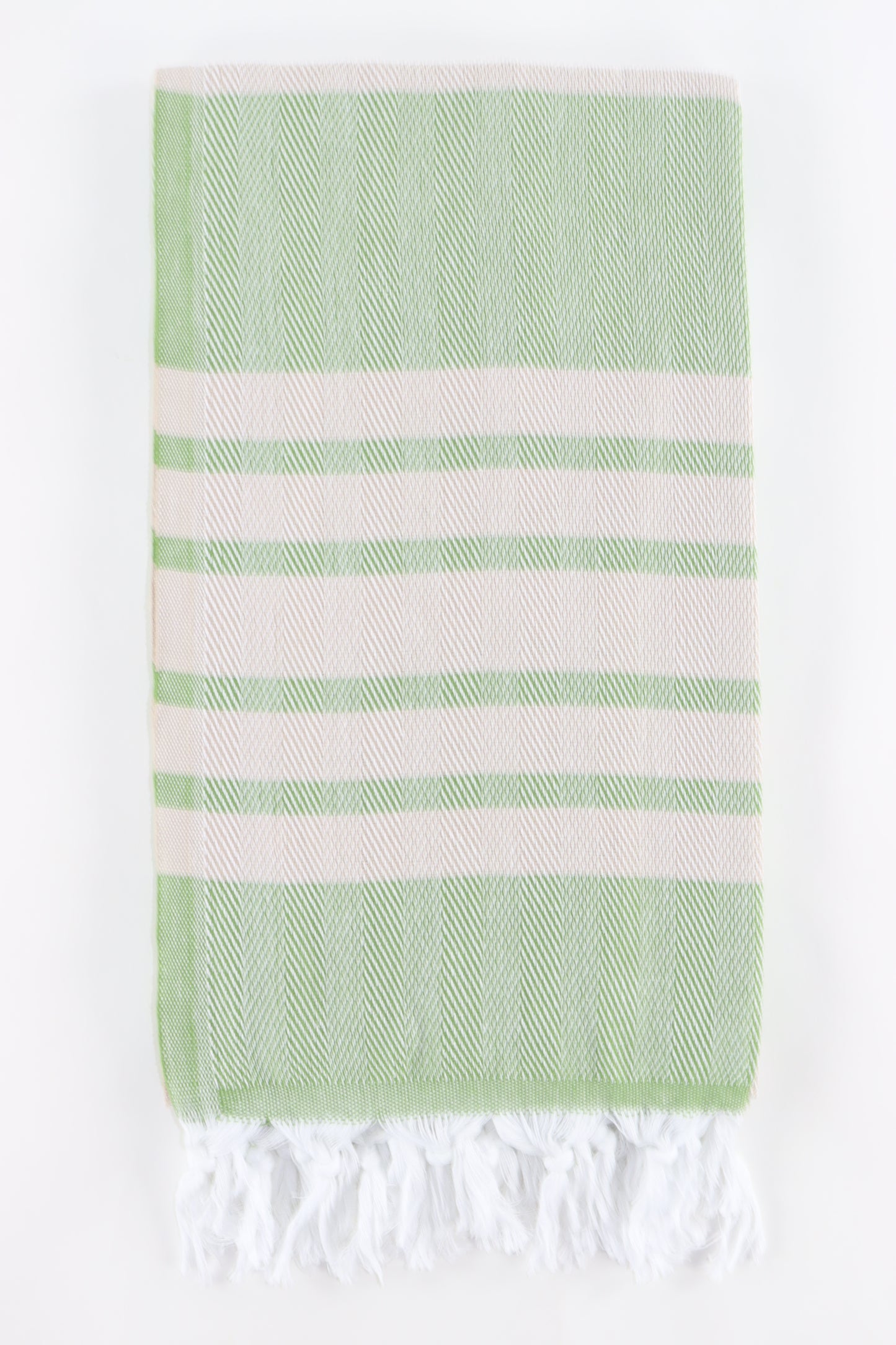 Premium Turkish Herringbone Striped Towel Peshtemal Fouta (Khaki Green & Beige)