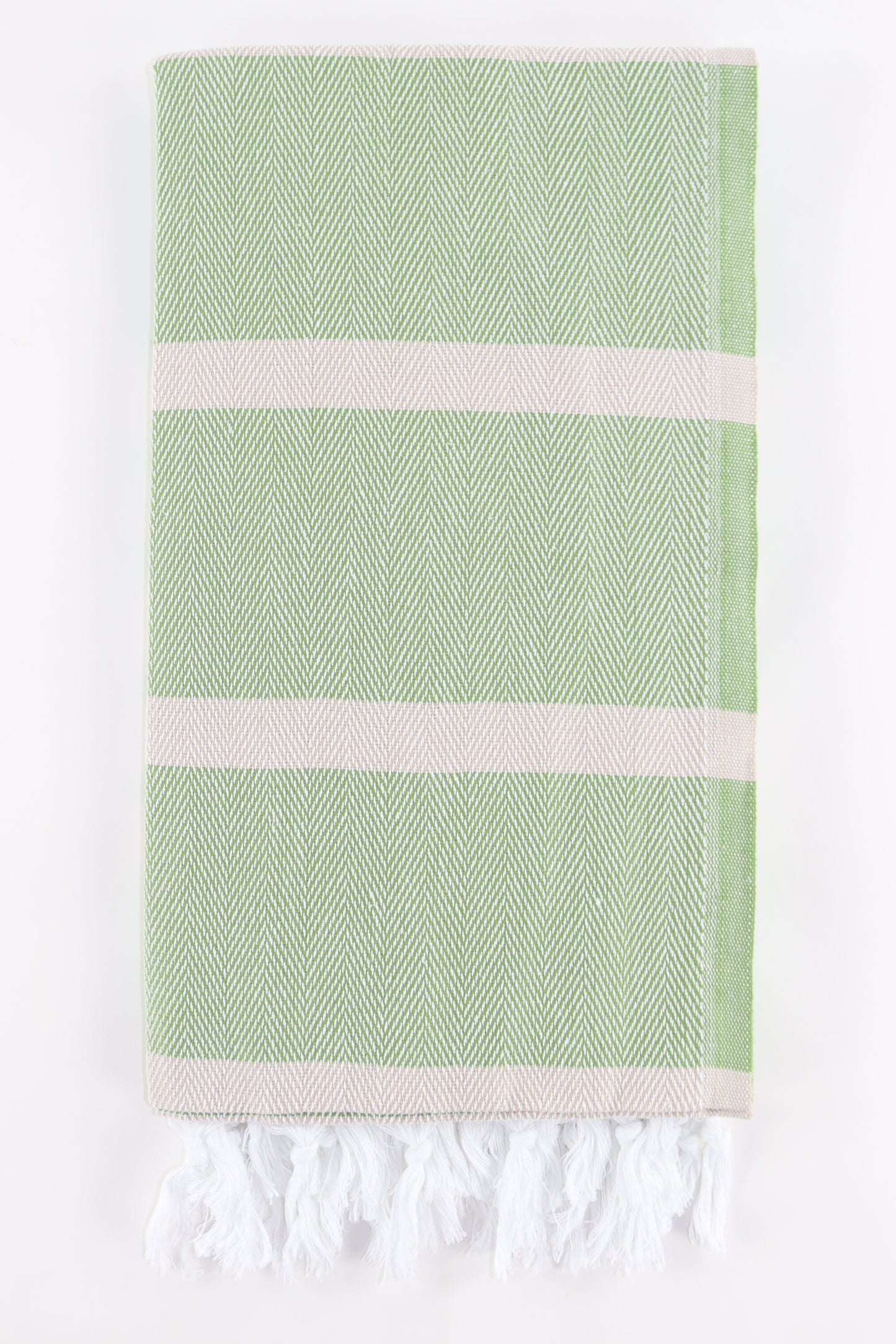 Premium Turkish Herringbone Striped Towel Peshtemal Fouta (Khaki Green & Beige)