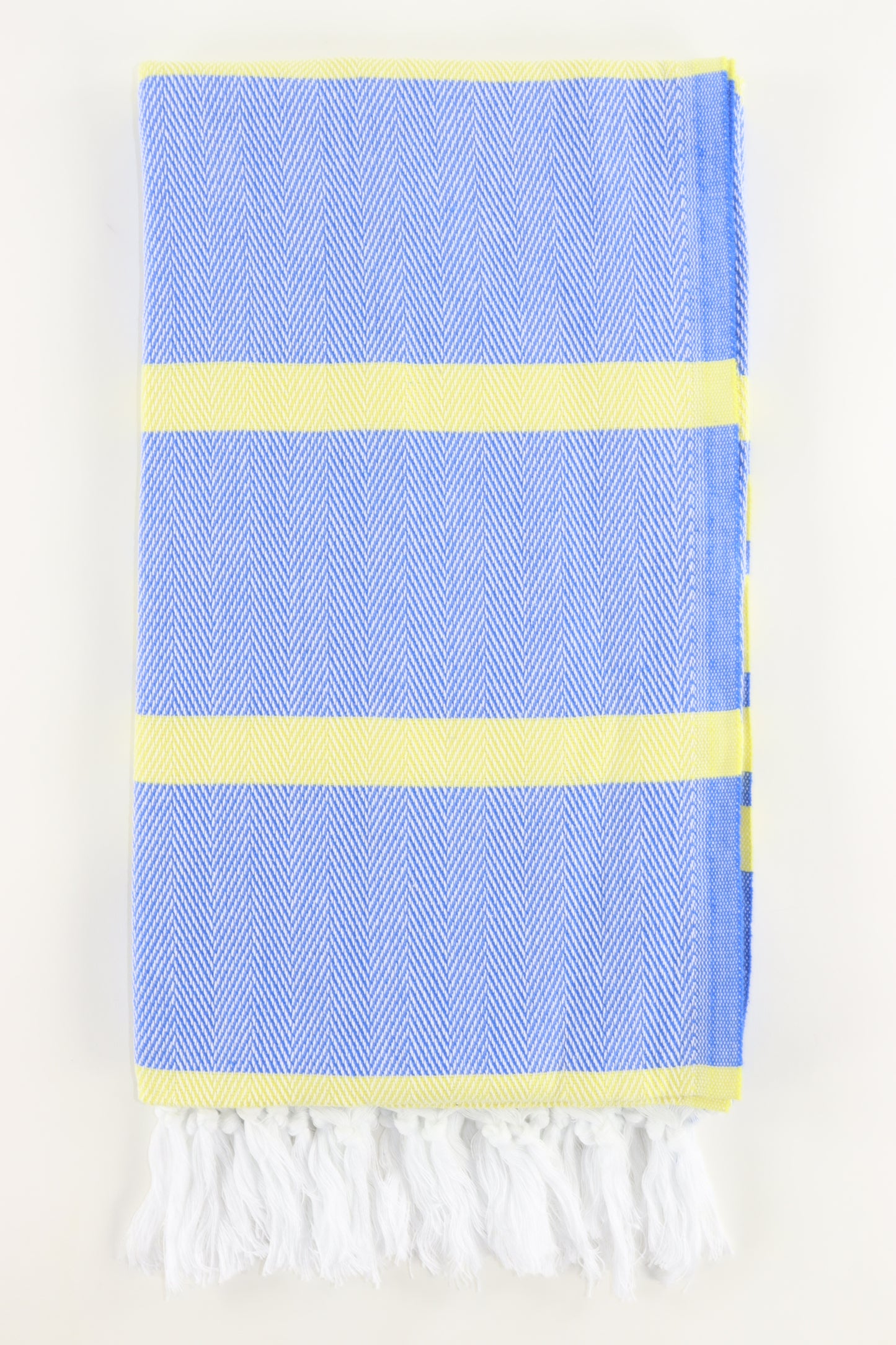 Premium Turkish Herringbone Striped Towel Peshtemal Fouta (Blue & Yellow)