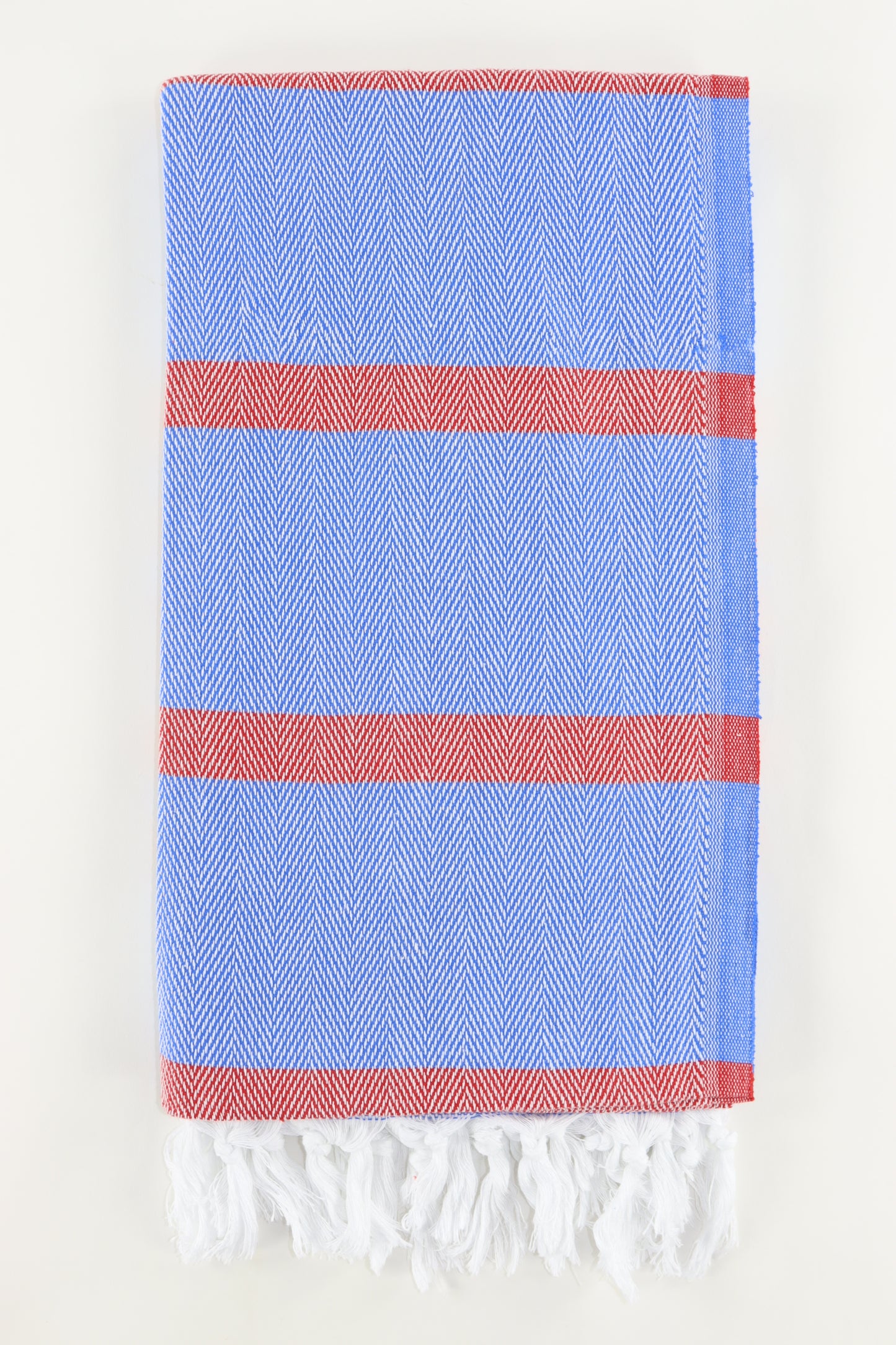 Premium Turkish Herringbone Striped Towel Peshtemal Fouta (Blue & Red)