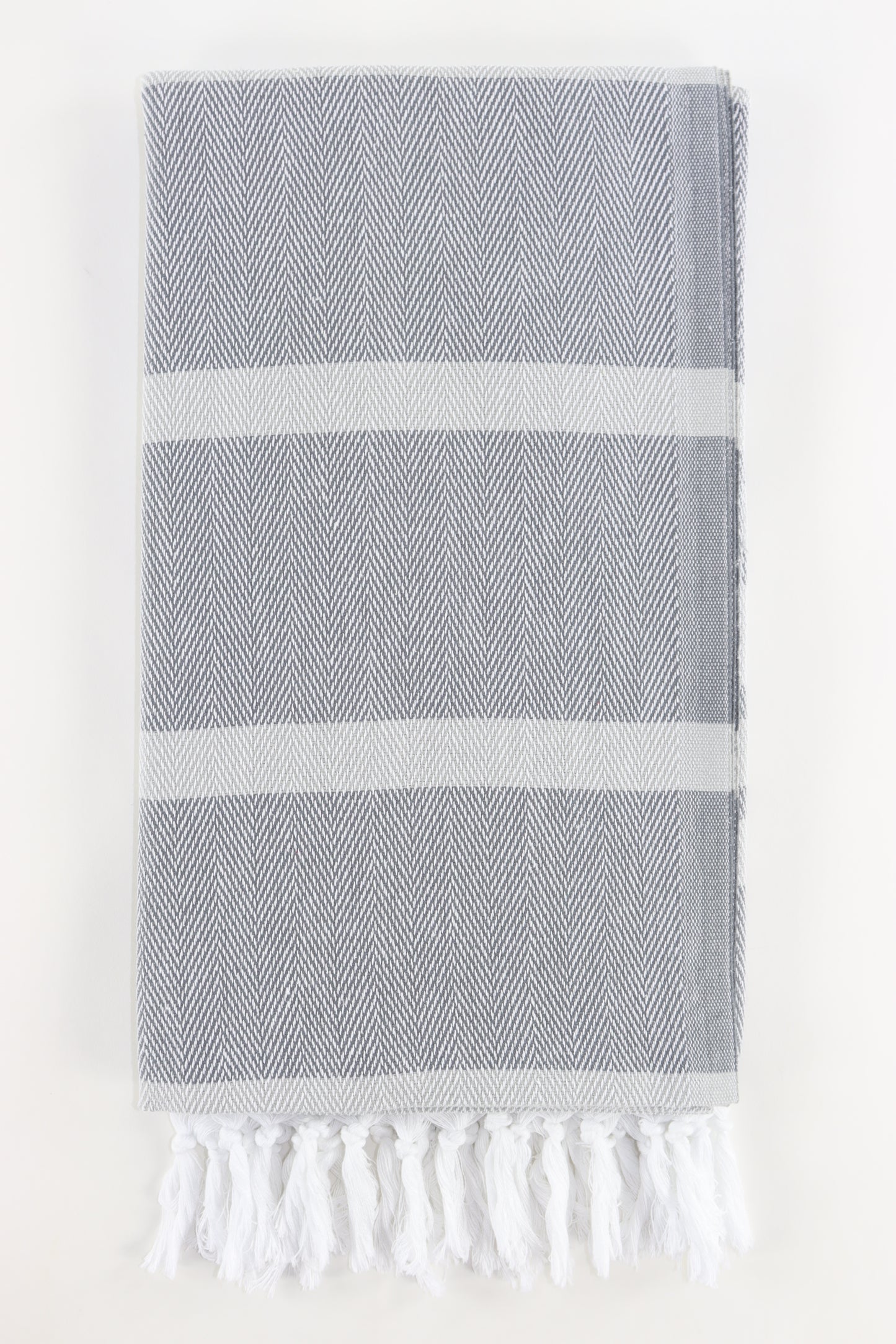 Premium Turkish Herringbone Striped Towel Peshtemal Fouta (Gray & Light Gray)