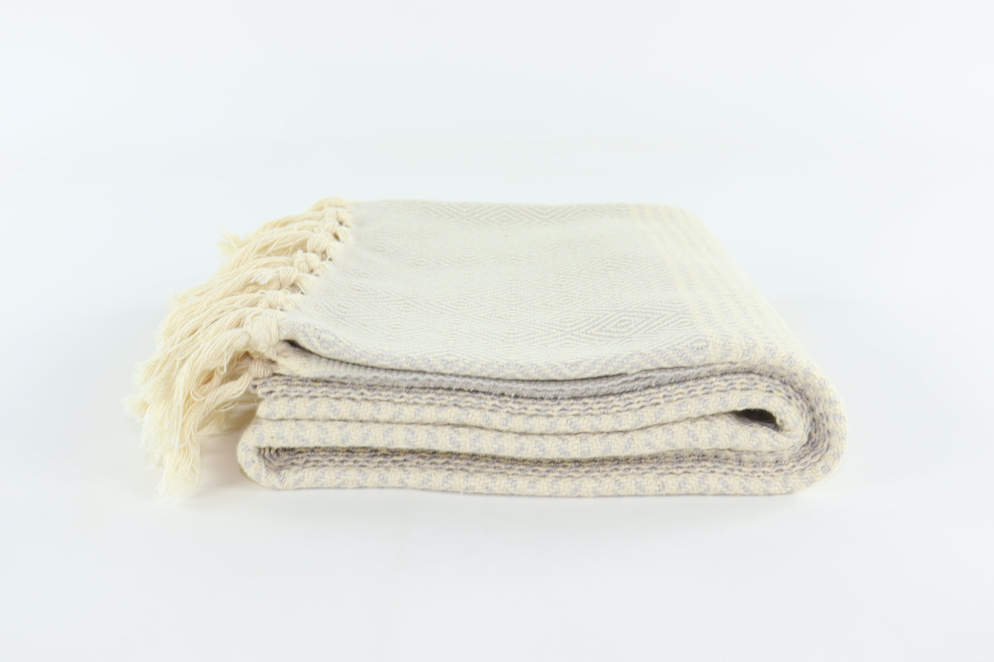 Premium Turkish Striped Diamond Towel Peshtemal Fouta (Light Gray)