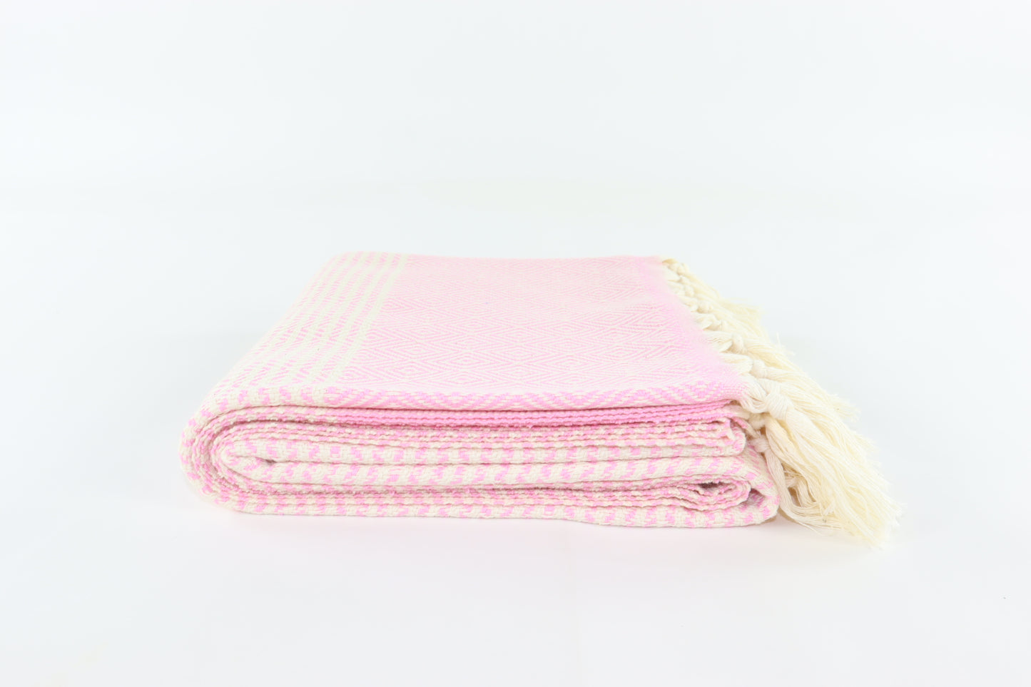 Premium Turkish Striped Diamond Towel Peshtemal Fouta (Light Pink)