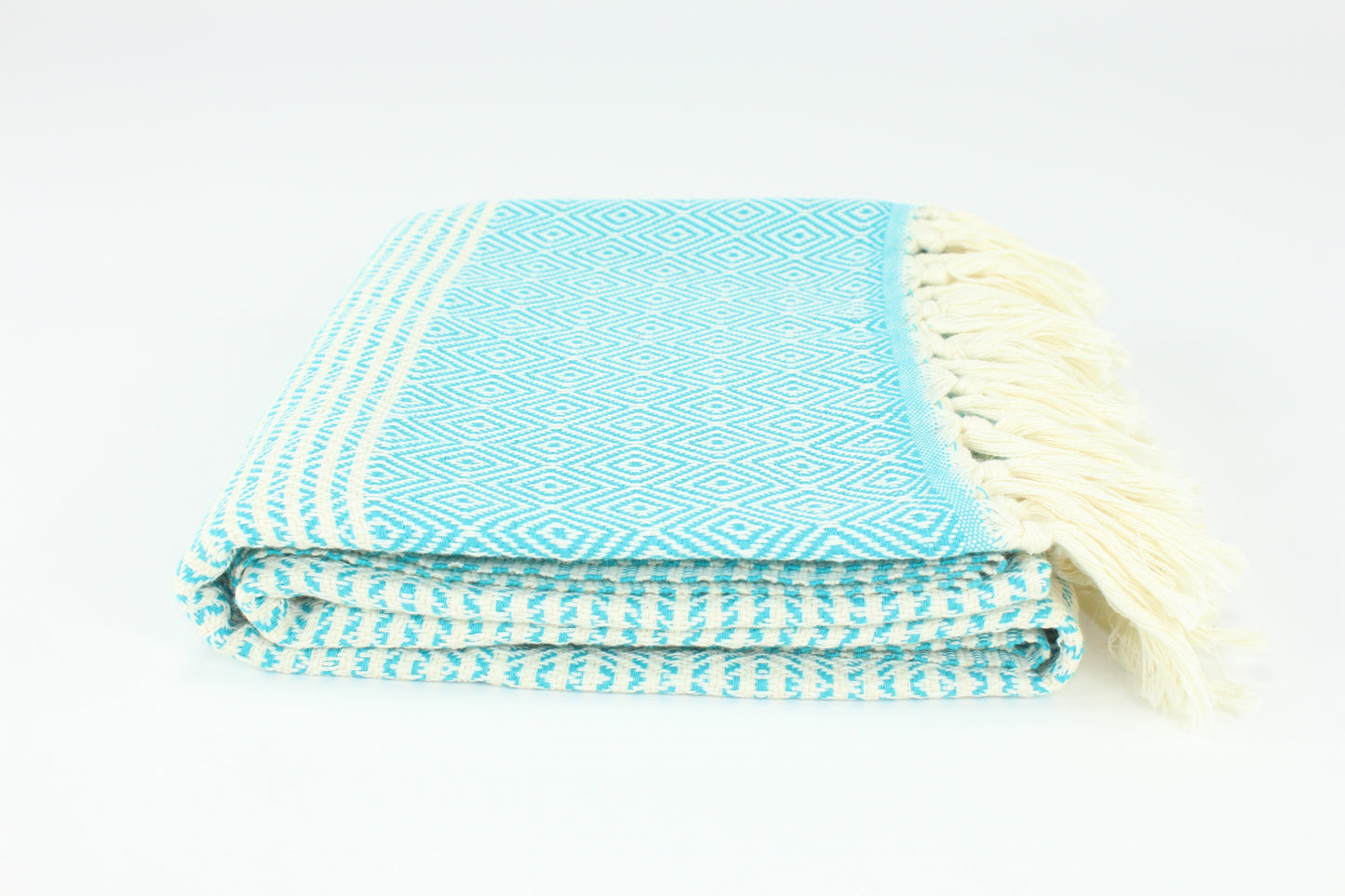 Premium Turkish Striped Diamond Towel Peshtemal Fouta (Turquoise Blue)