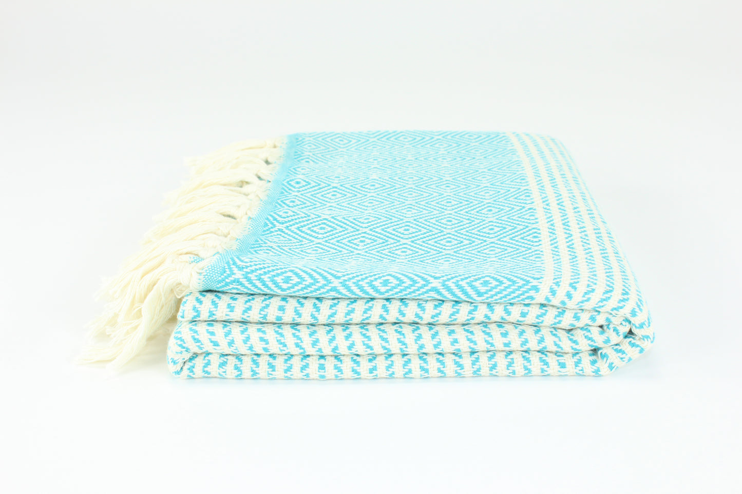 Premium Turkish Striped Diamond Towel Peshtemal Fouta (Turquoise Blue)