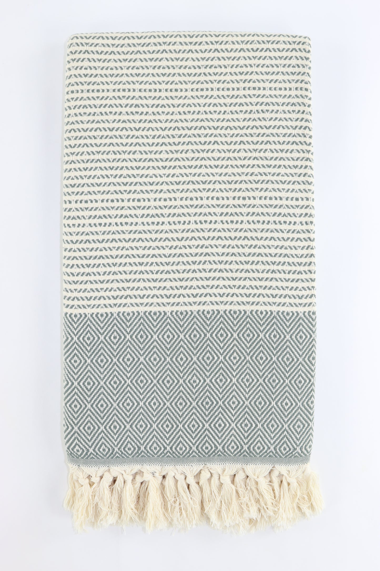 Premium Turkish Striped Diamond Towel Peshtemal Fouta (Dark Khaki Green)