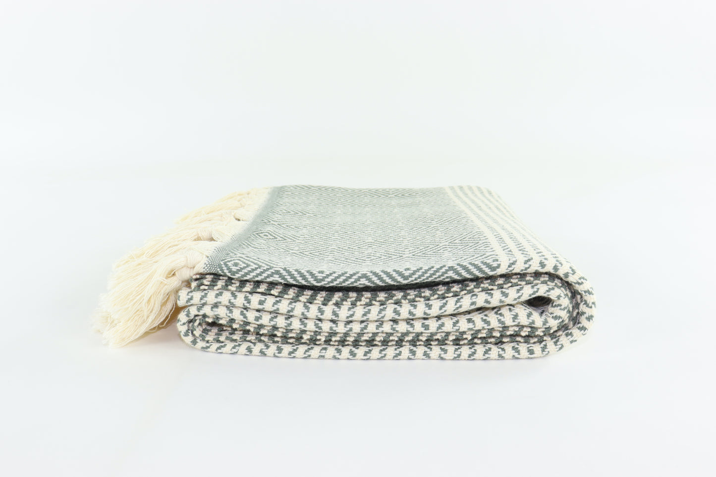Premium Turkish Striped Diamond Towel Peshtemal Fouta (Dark Khaki Green)
