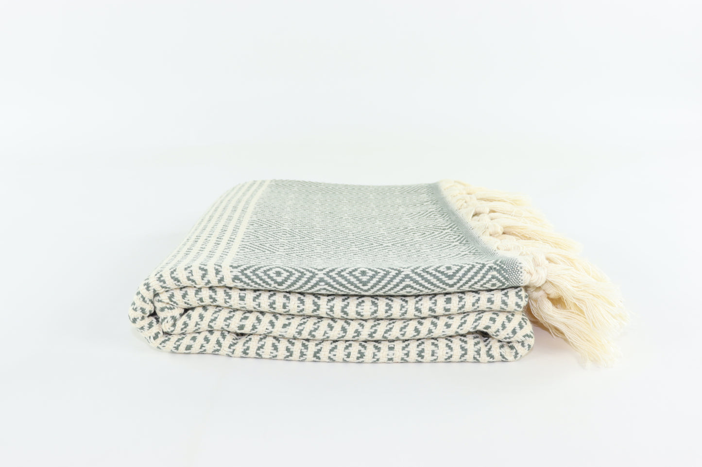 Premium Turkish Striped Diamond Towel Peshtemal Fouta (Dark Khaki Green)