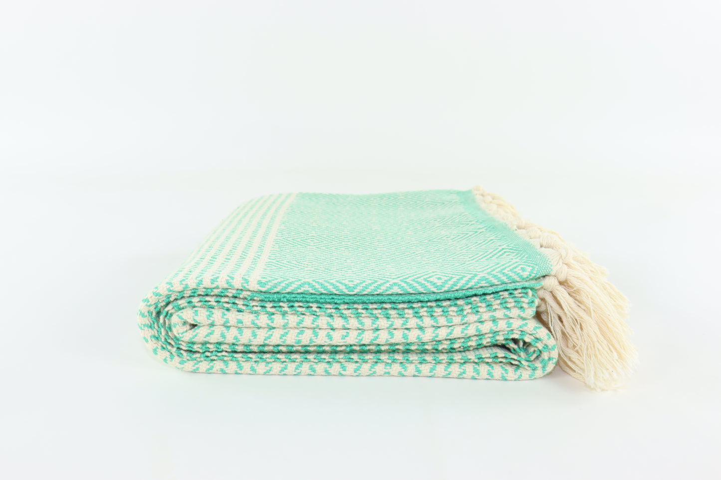 Premium Turkish Striped Diamond Towel Peshtemal Fouta (Seafoam Green)