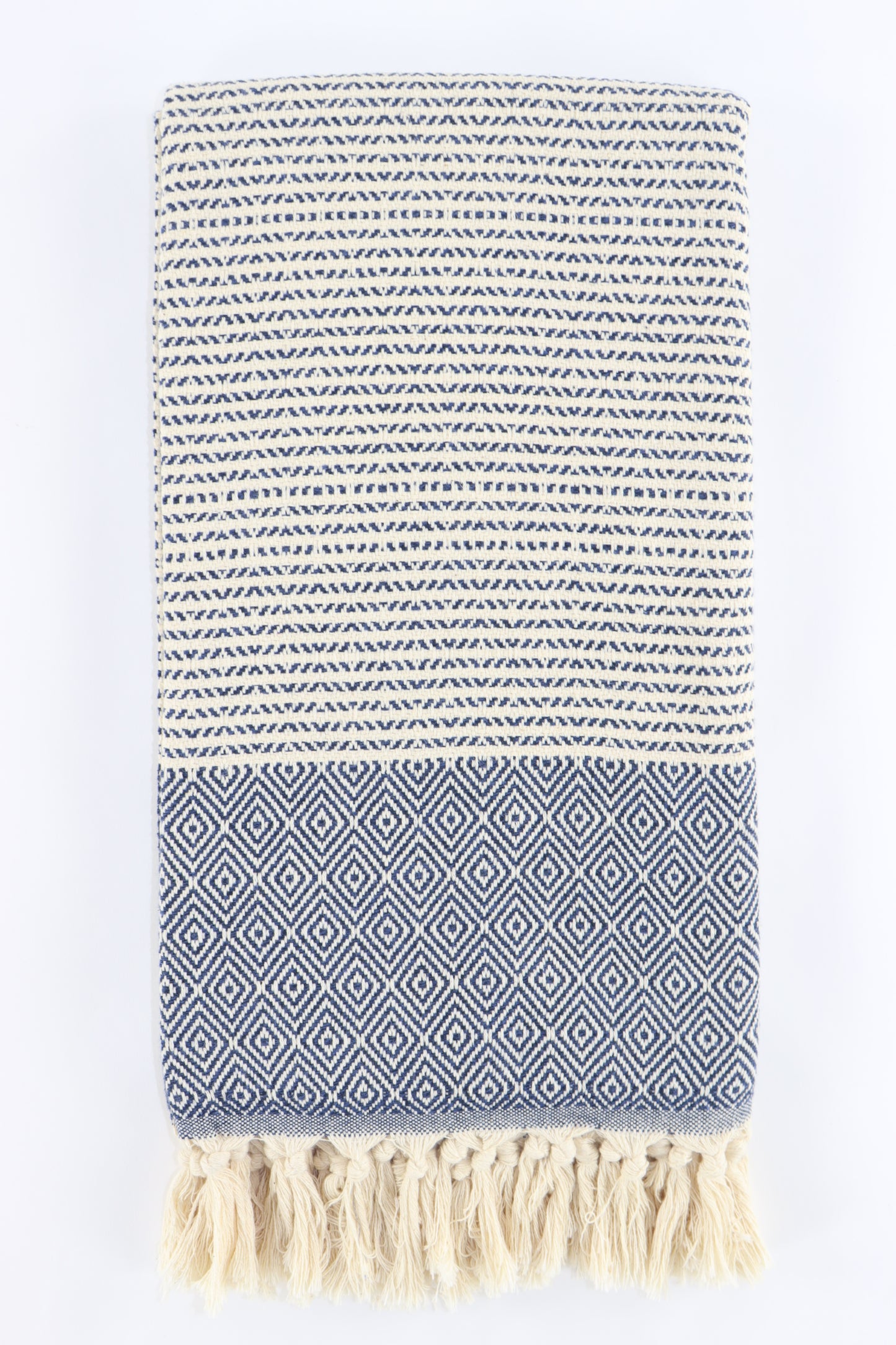 Premium Turkish Striped Diamond Towel Peshtemal Fouta (Dark Navy Blue)