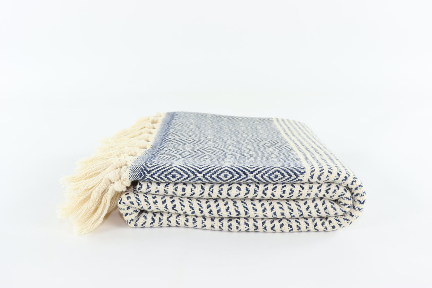 Premium Turkish Striped Diamond Towel Peshtemal Fouta (Dark Navy Blue)