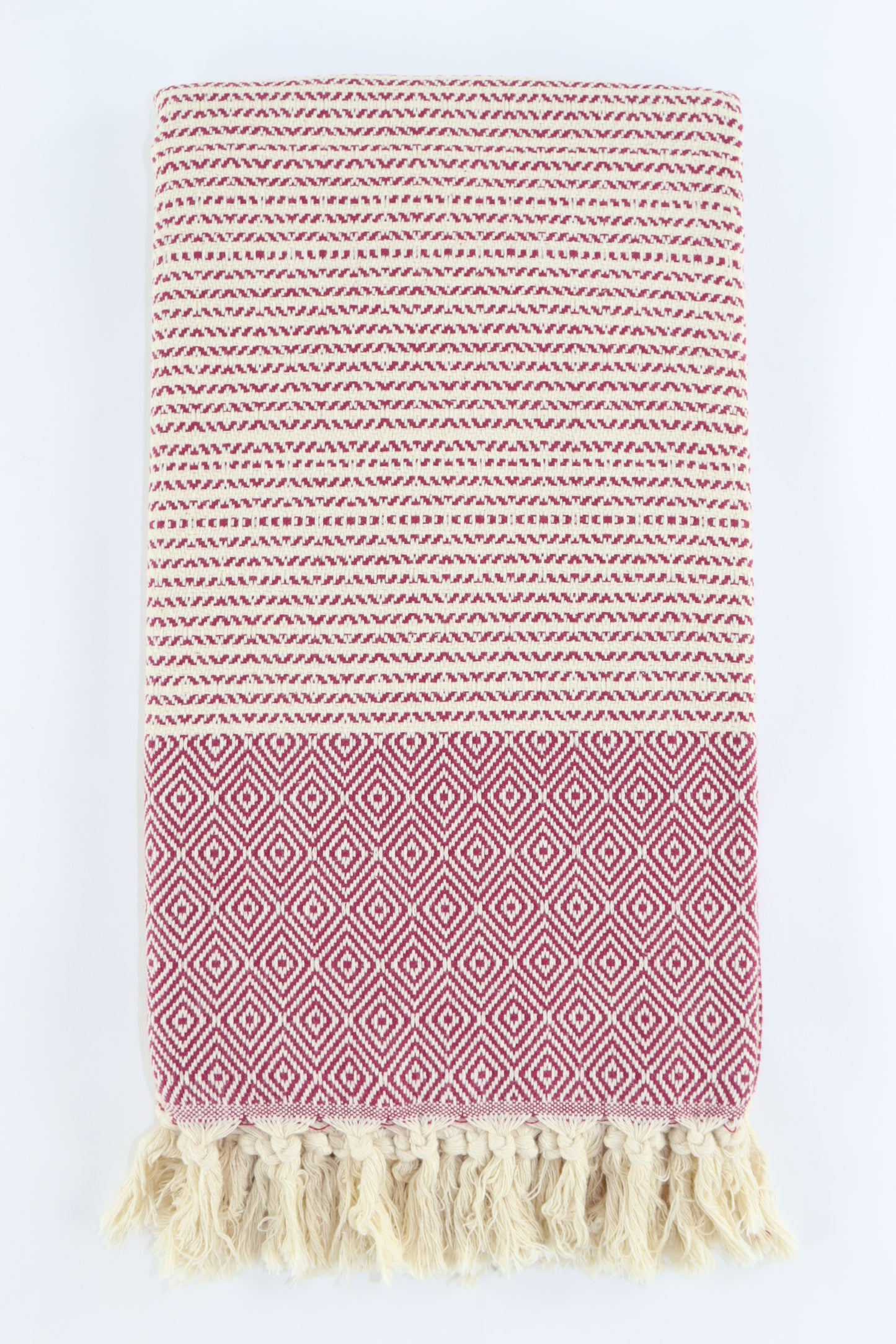 Premium Turkish Striped Diamond Towel Peshtemal Fouta (Burgundy)