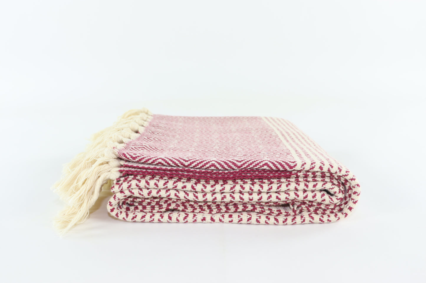 Premium Turkish Striped Diamond Towel Peshtemal Fouta (Burgundy)