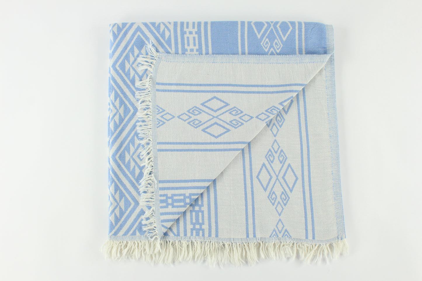 Premium Turkish Double Layer Kilim Towel Peshtemal Fouta (Blue)