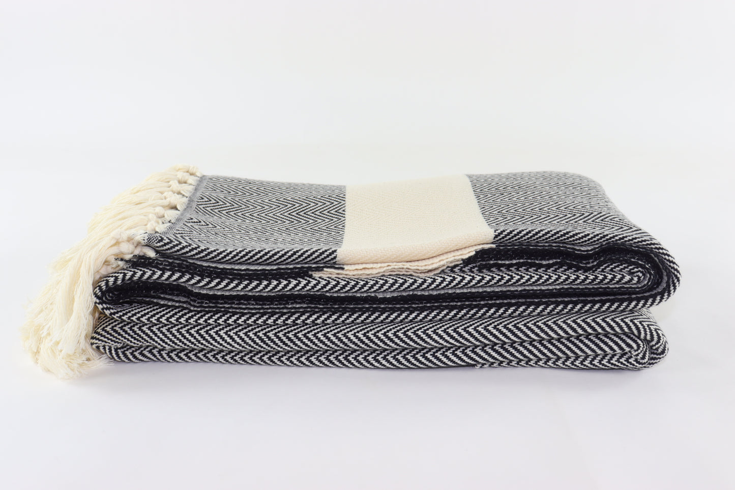 Premium Turkish Herringbone Blanket Throw (Black)