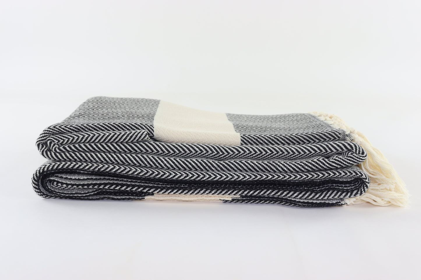 Premium Turkish Herringbone Blanket Throw (Black)
