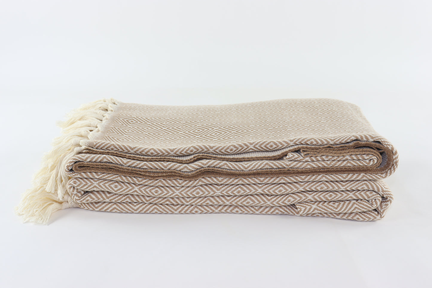 Premium Turkish Plain Diamond Blanket Throw (Light Brown)
