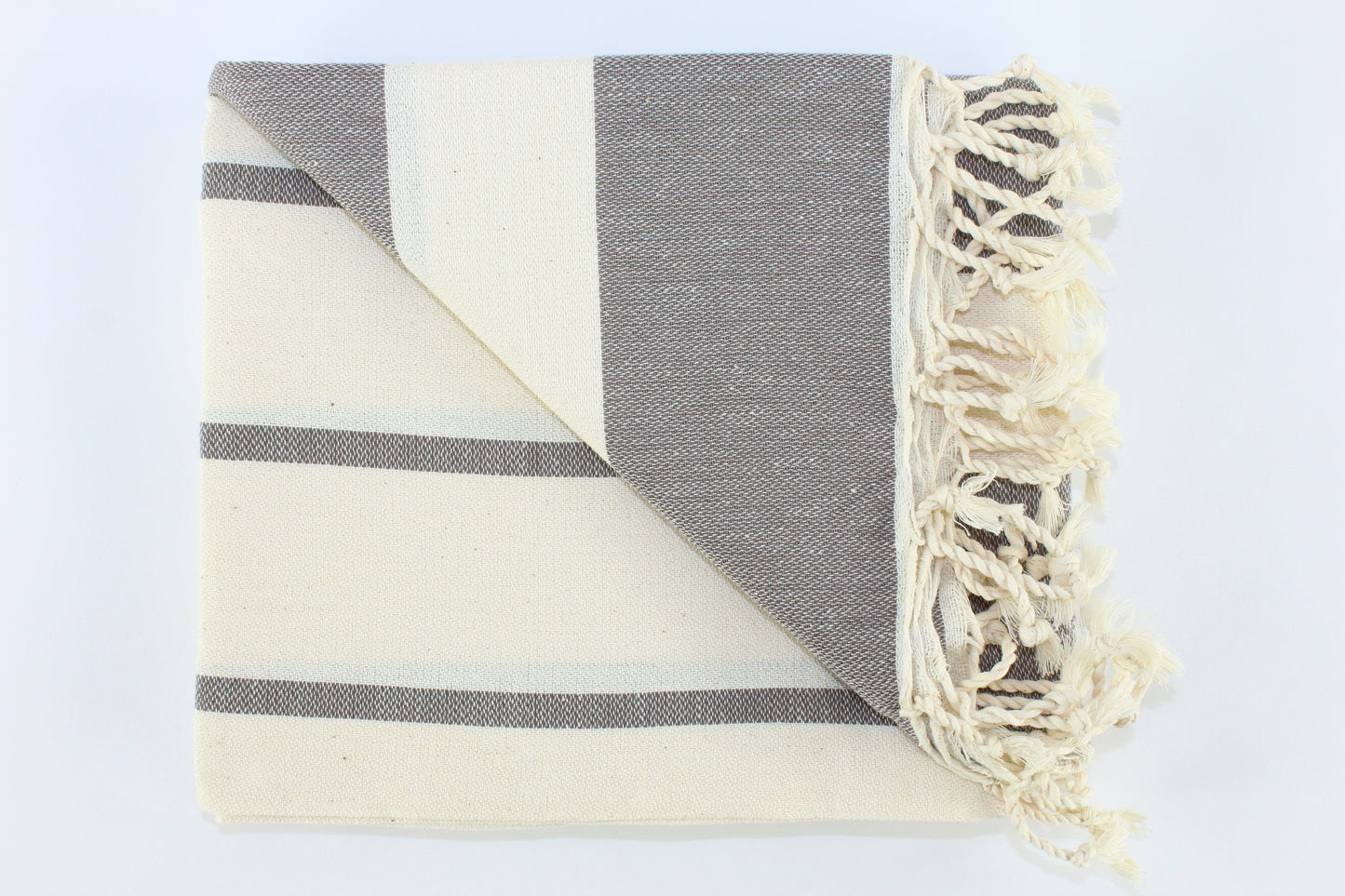 Premium Turkish Wide-Narrow Stripe Towel Peshtemal Fouta (Gray & Ivory)