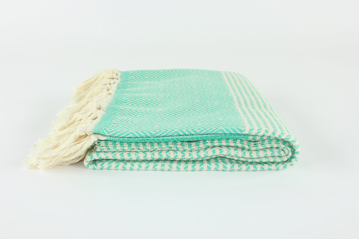 Premium Turkish Striped Diamond Towel Peshtemal Fouta (Seafoam Green)