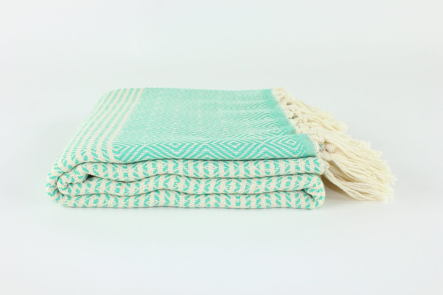 Premium Turkish Striped Diamond Towel Peshtemal Fouta (Seafoam Green)