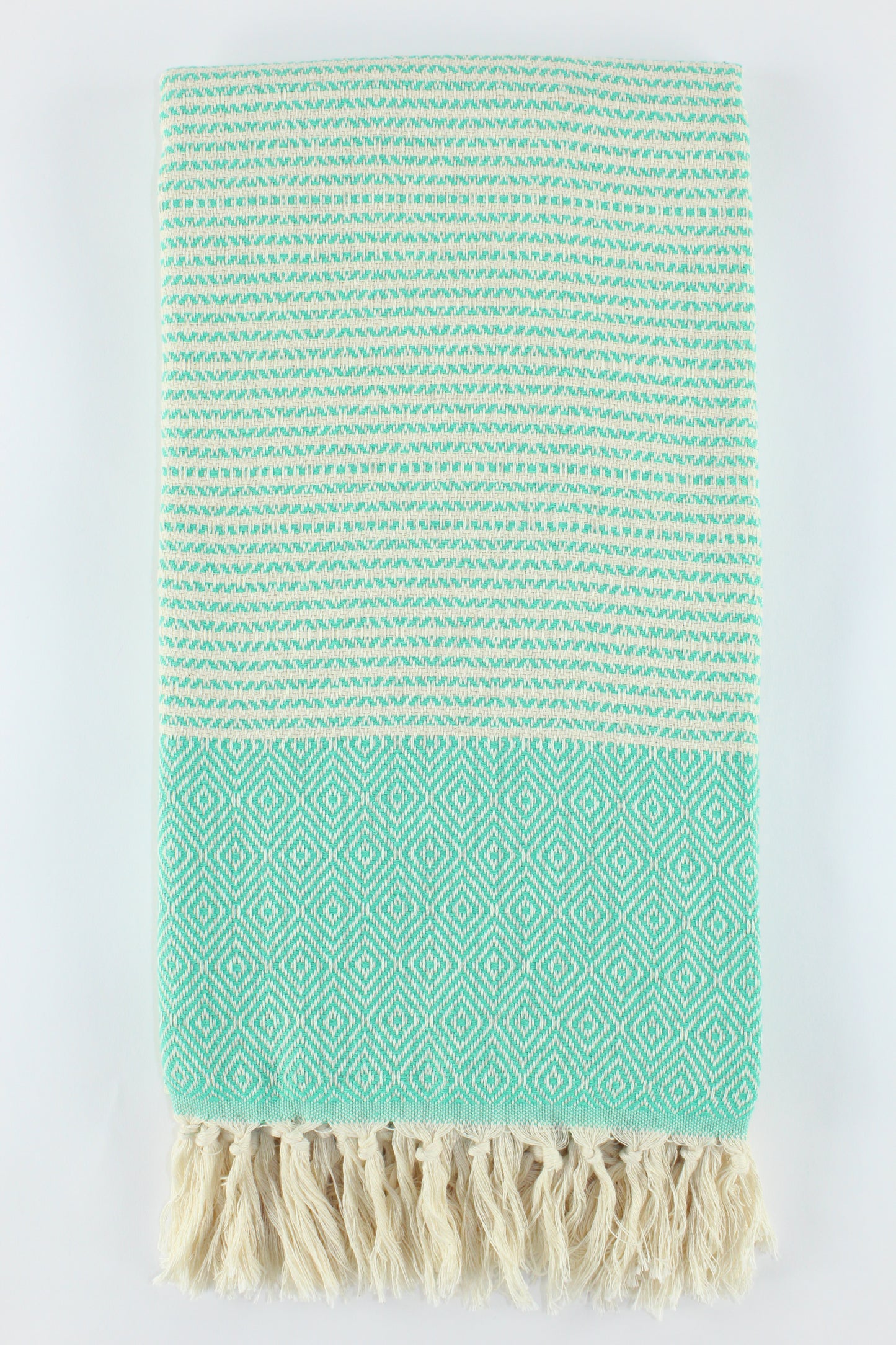 Premium Turkish Striped Diamond Towel Peshtemal Fouta (Seafoam Green)