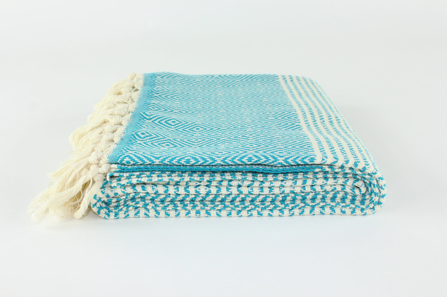 Premium Turkish Striped Diamond Towel Peshtemal Fouta (Teal)
