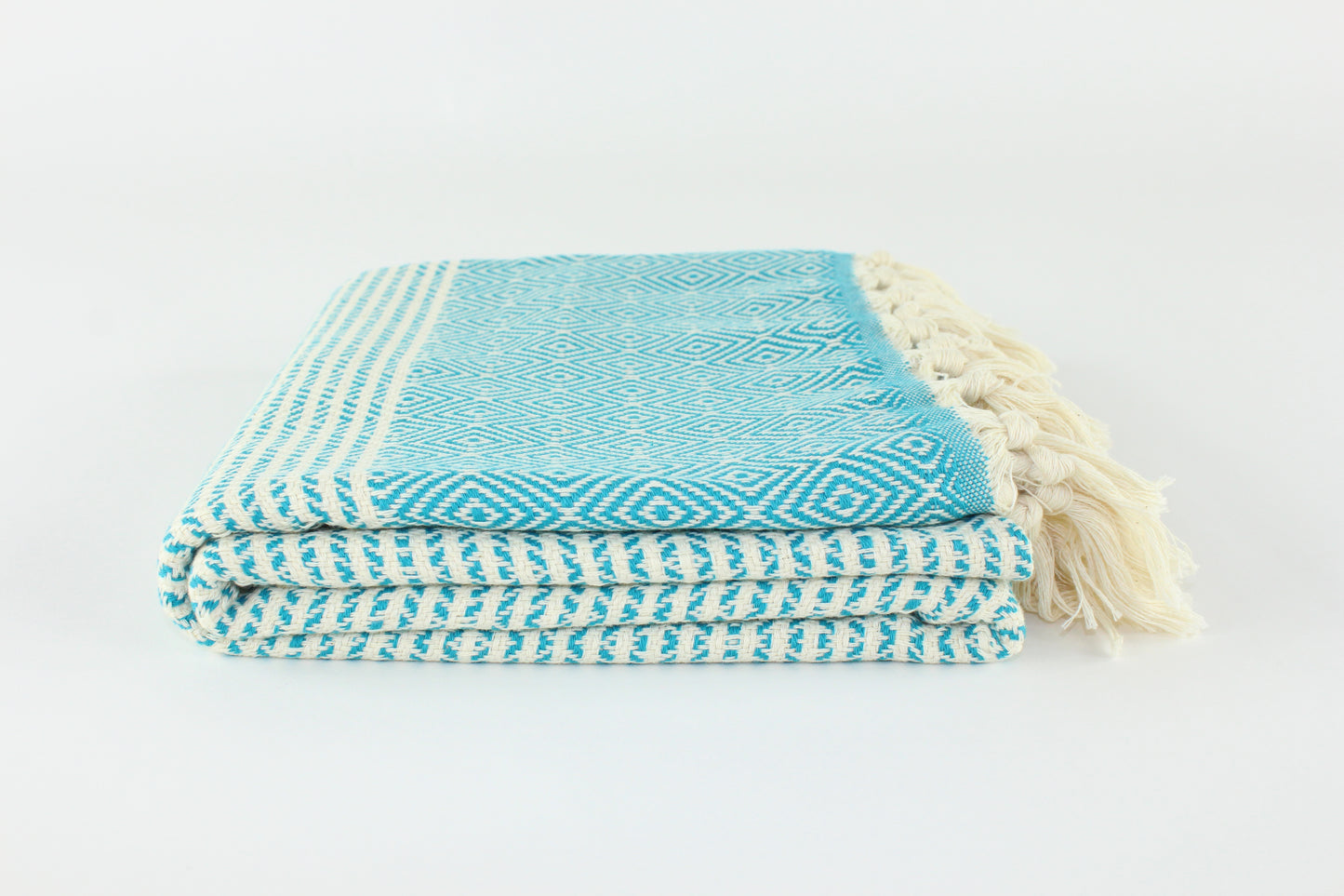 Premium Turkish Striped Diamond Towel Peshtemal Fouta (Teal)