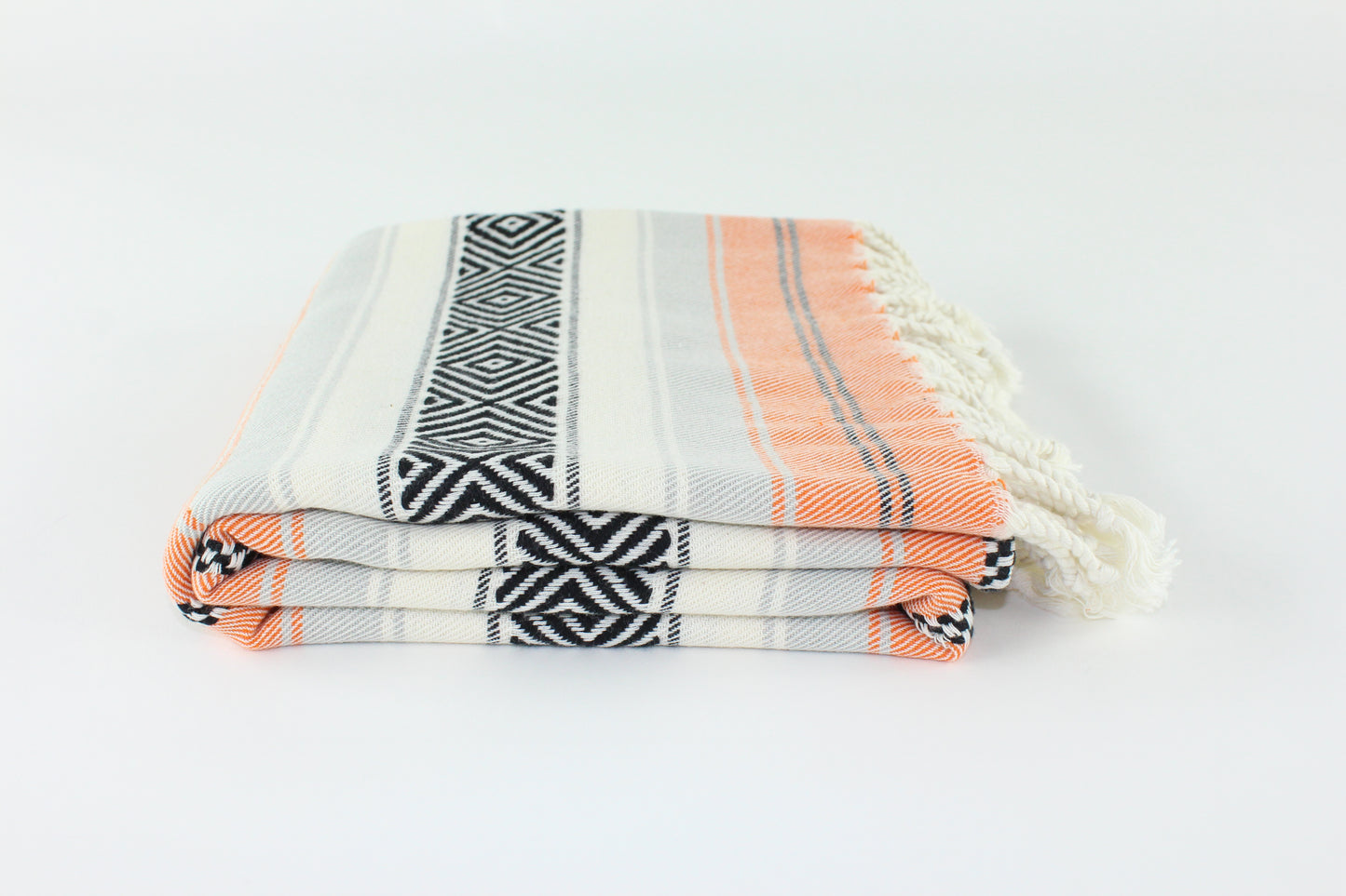 Premium Turkish Diamond Harmony Towel Peshtemal Fouta (Orange & Black & Gray)