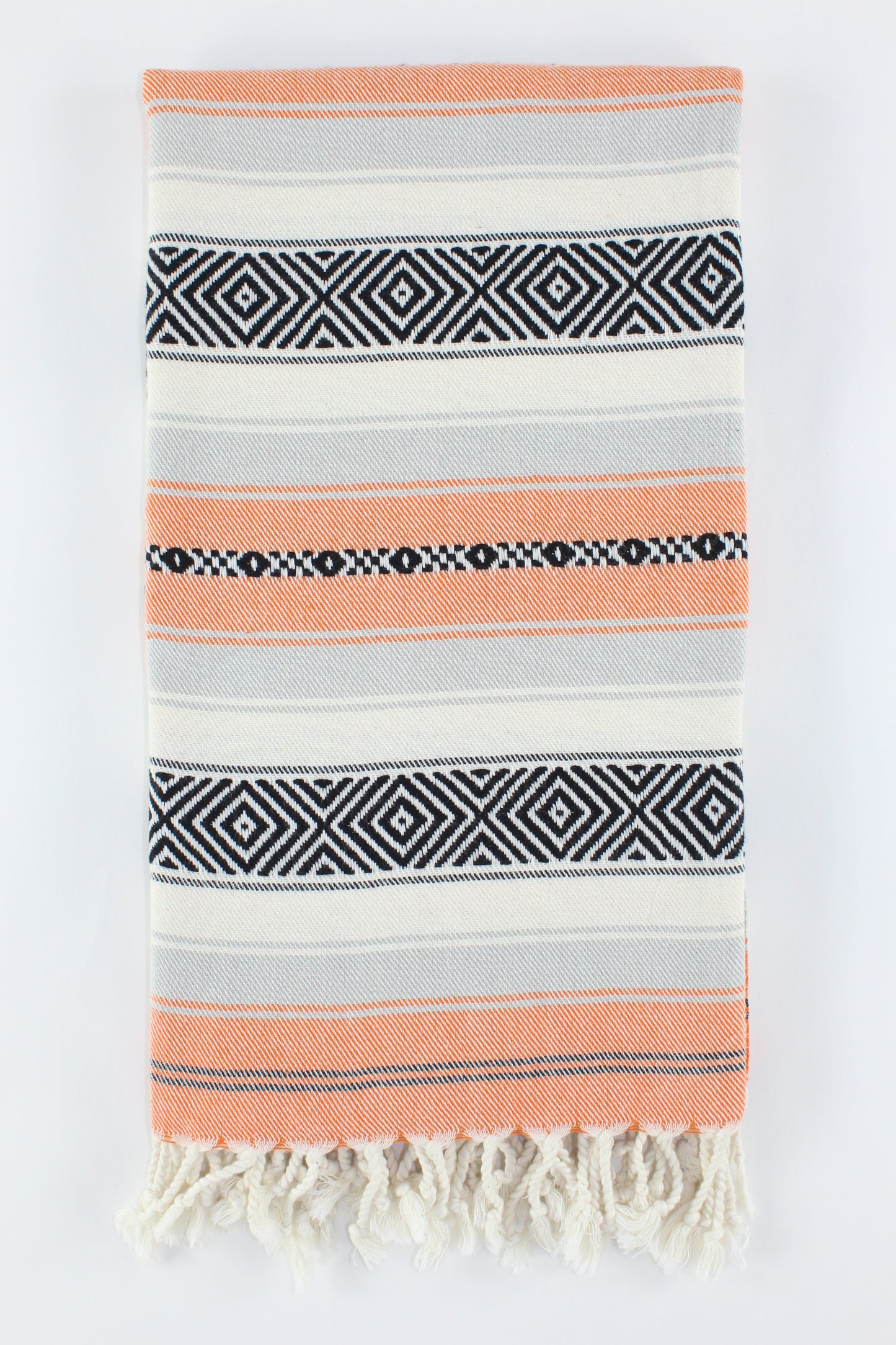 Premium Turkish Diamond Harmony Towel Peshtemal Fouta (Orange & Black & Gray)