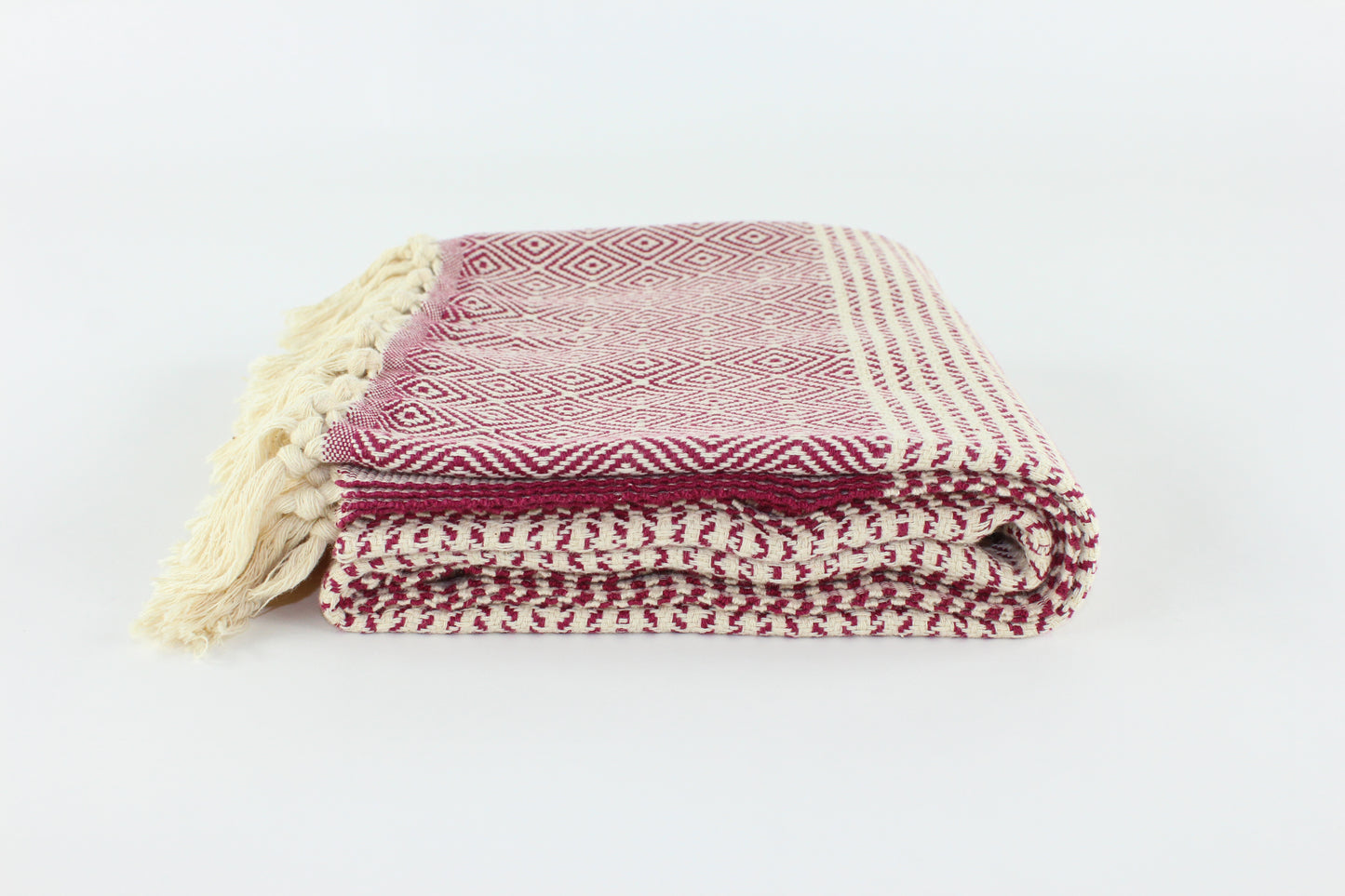Premium Turkish Striped Diamond Towel Peshtemal Fouta (Burgundy)