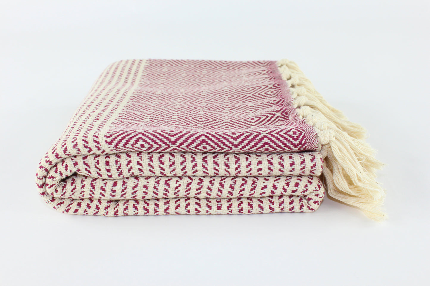 Premium Turkish Striped Diamond Towel Peshtemal Fouta (Burgundy)