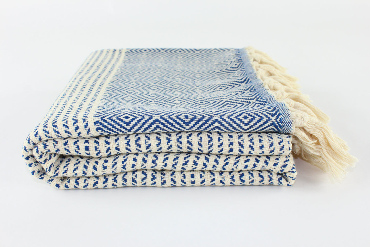 Premium Turkish Striped Diamond Towel Peshtemal Fouta (Navy Blue)