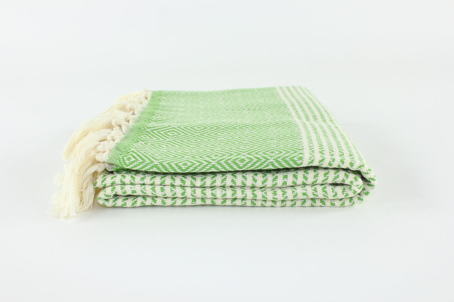 Premium Turkish Striped Diamond Towel Peshtemal Fouta (Green)