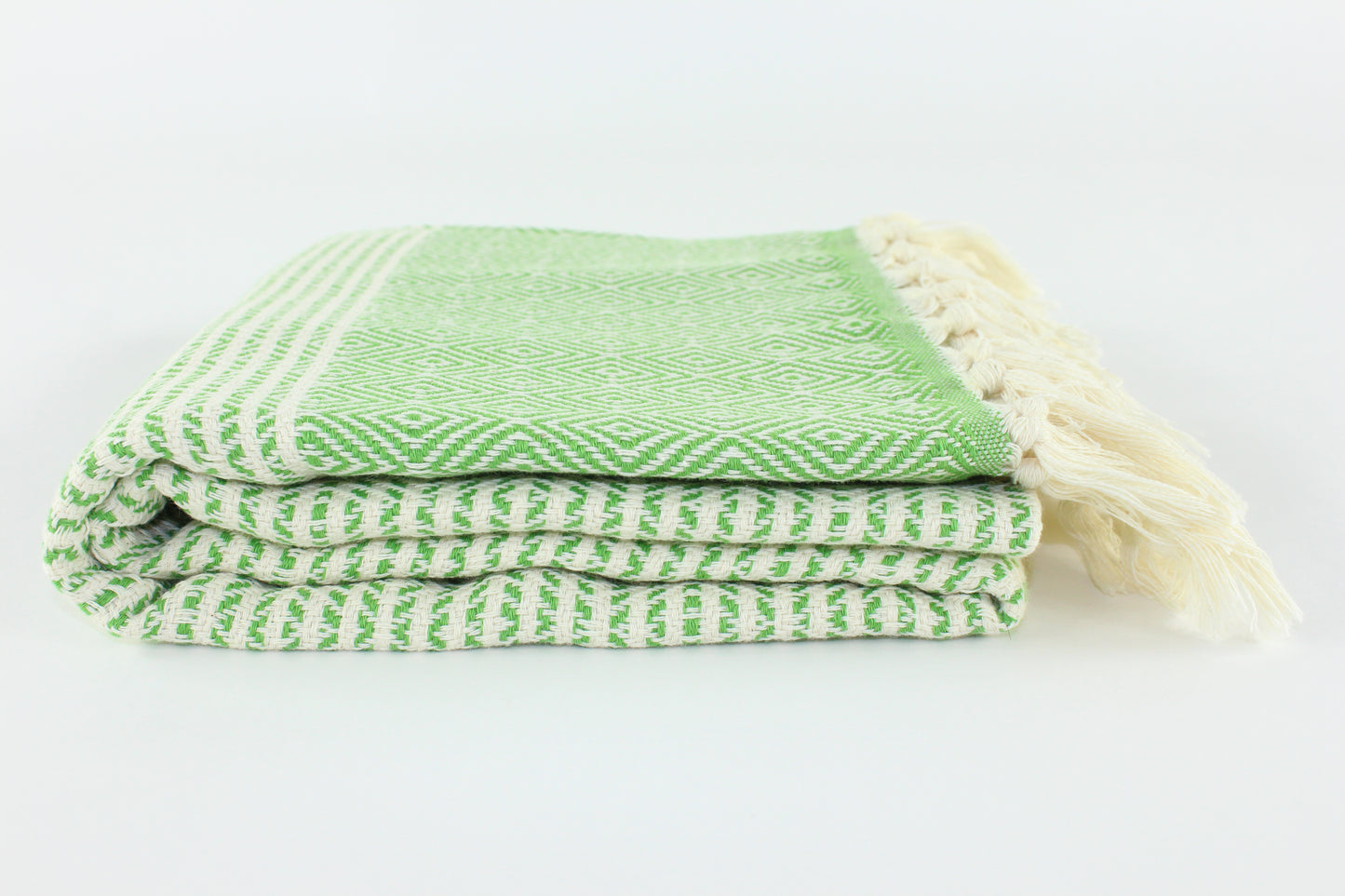 Premium Turkish Striped Diamond Towel Peshtemal Fouta (Green)
