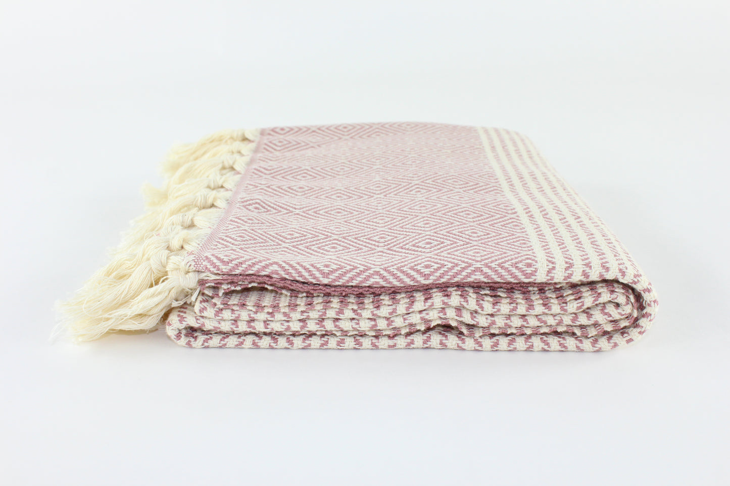 Premium Turkish Striped Diamond Towel Peshtemal Fouta (Dried Rose)