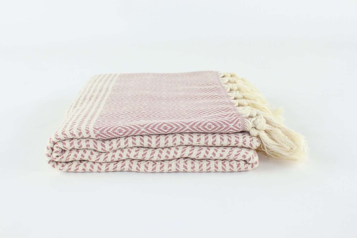 Premium Turkish Striped Diamond Towel Peshtemal Fouta (Dried Rose)