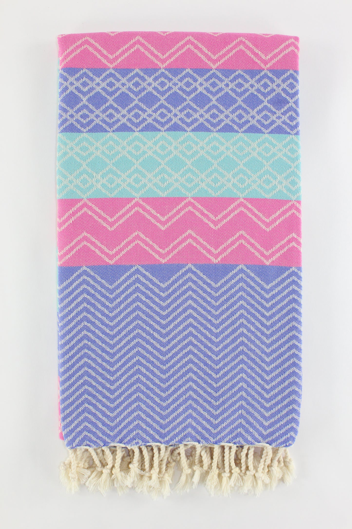 Premium Turkish Chevron Cascade Towel Peshtemal Fouta (Lilac & Pink & Mint)