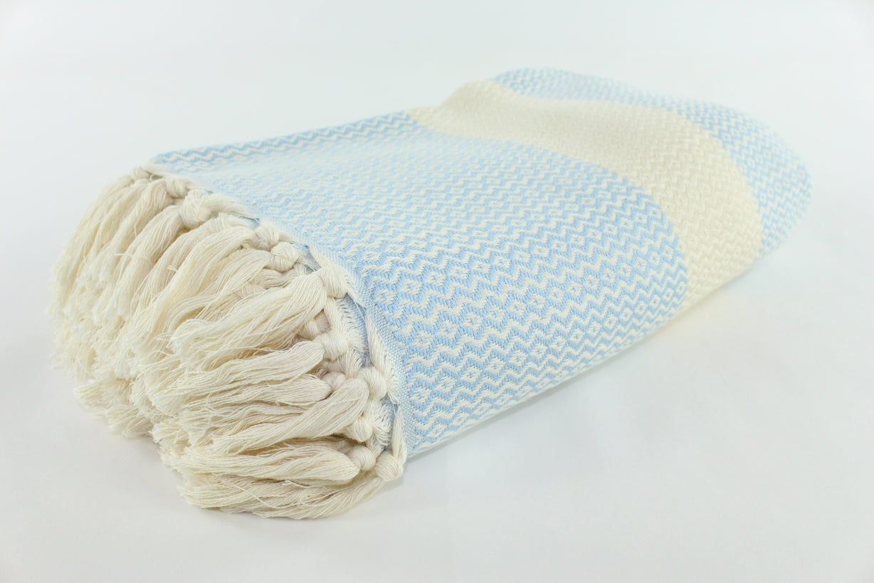 Premium Turkish ZigZag Diamond Blanket Throw (Light Blue)