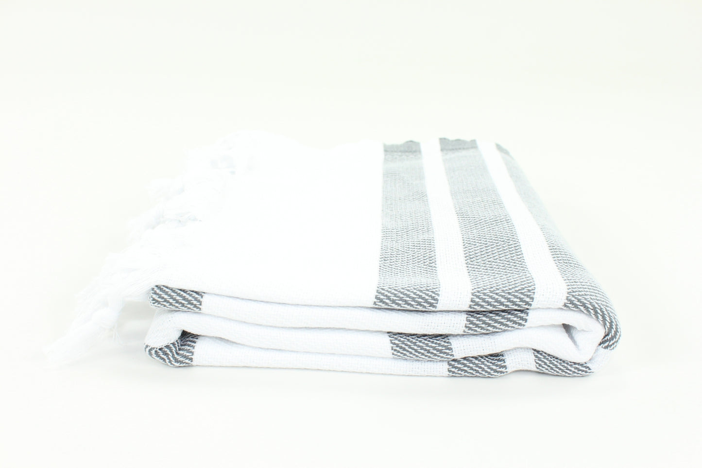 Premium Turkish Herringbone Striped Towel Peshtemal Fouta (White & Dark Gray)