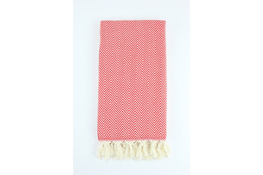 Premium Turkish Plain Herringbone Towel Peshtemal Fouta (Red)