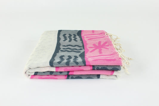 Premium Turkish Towel Peshtemal Fouta (Pink & Black & Beige)