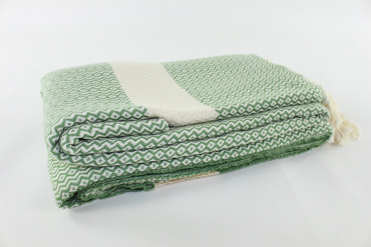 Premium Turkish ZigZag Diamond Blanket Throw (Khaki Green)