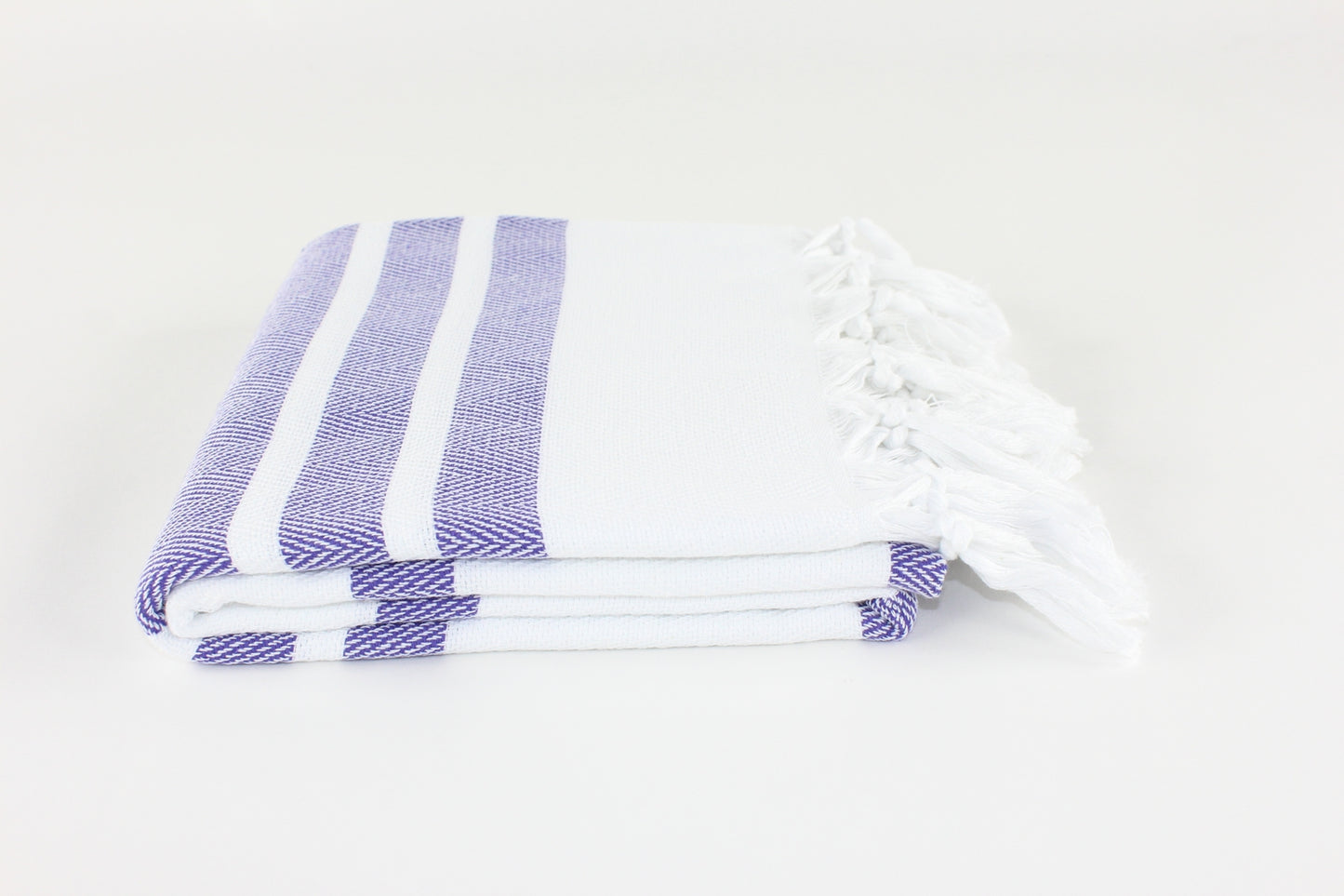 Premium Turkish Herringbone Striped Towel Peshtemal Fouta (White & Violet)