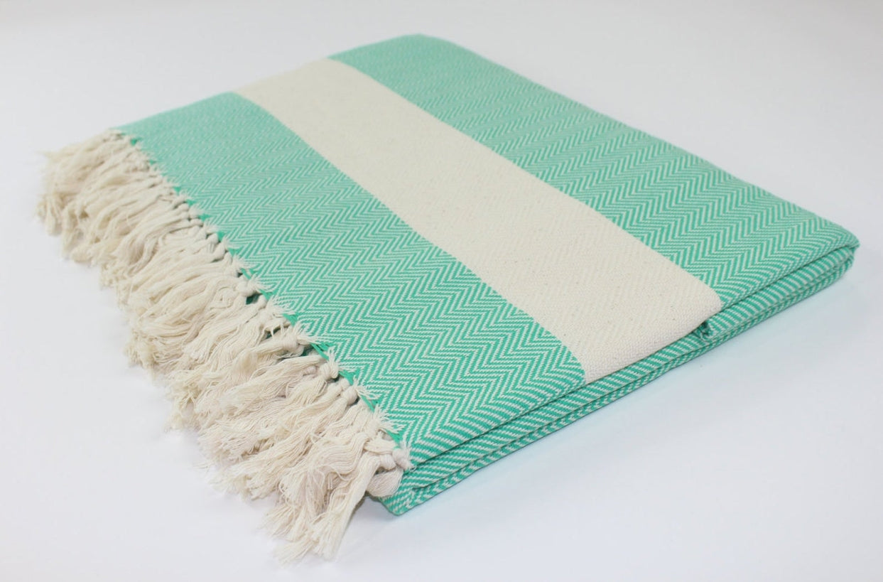 Premium Turkish Herringbone Blanket Throw (Seafoam Green)