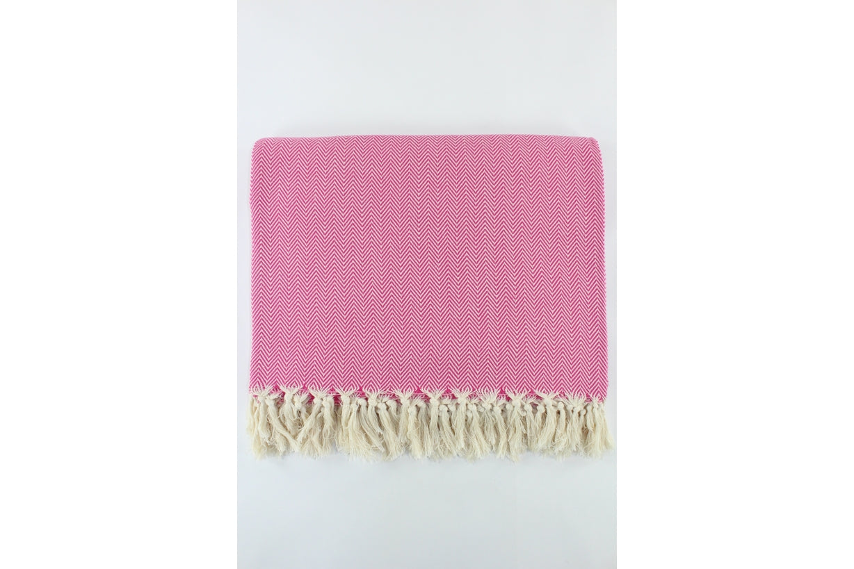 Premium Turkish Plain Herringbone Blanket Throw (Fuchsia)