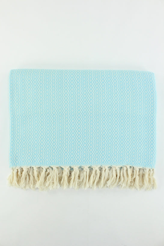 Premium Turkish Plain ZigZag Diamond Blanket Throw (Light Turquoise)