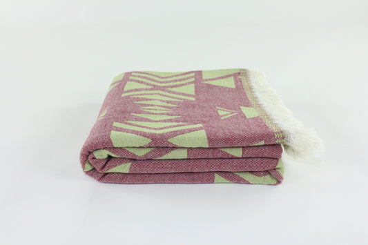Premium Turkish Double Layer Kilim Towel Peshtemal Fouta (Burgundy & Green)