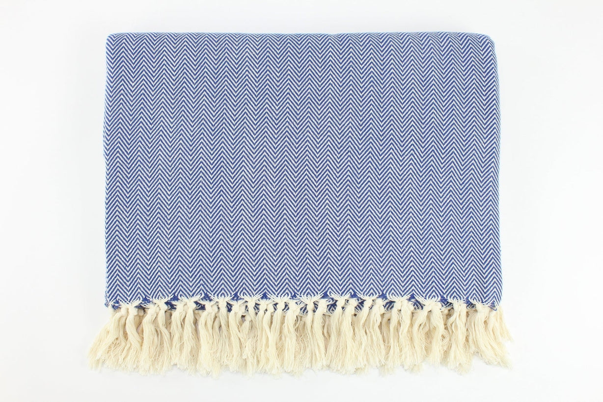 Premium Turkish Plain Herringbone Blanket Throw (Navy Blue)